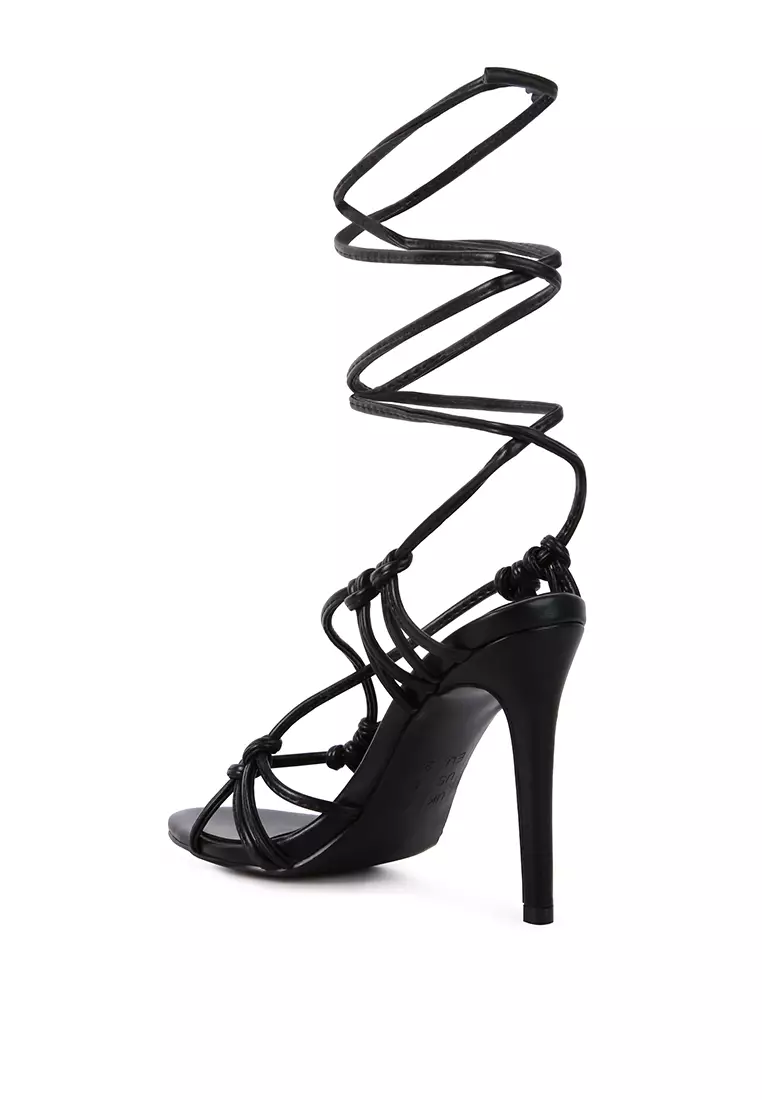 Black High Heeled Lace Up Sandals