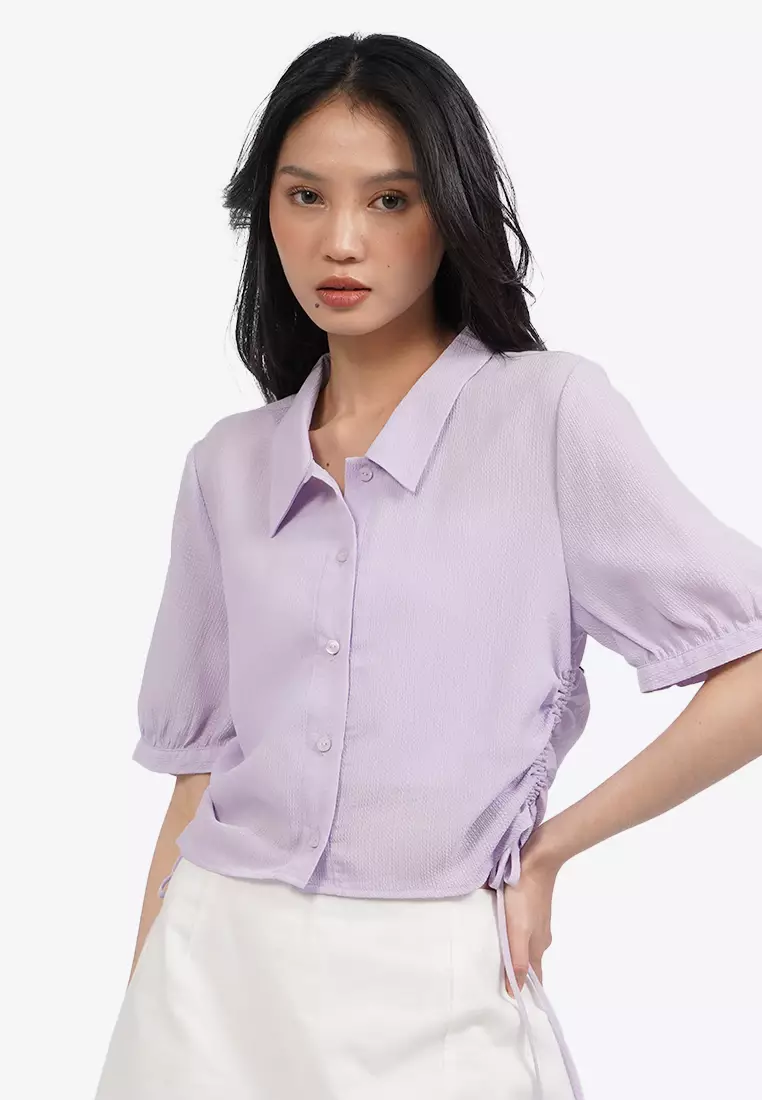 Jual COLORBOX Side Ruched Ribbon Short Sleeve Blouse Original 2025 ...