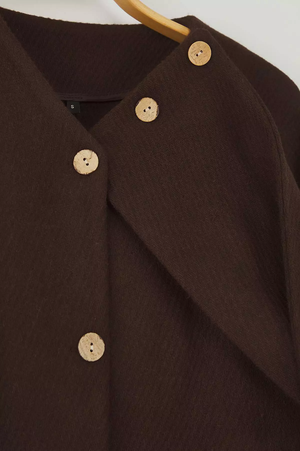 Brown Oversize Mold Detachable Shawl Detailed Cashmere Slim Jacket Coat