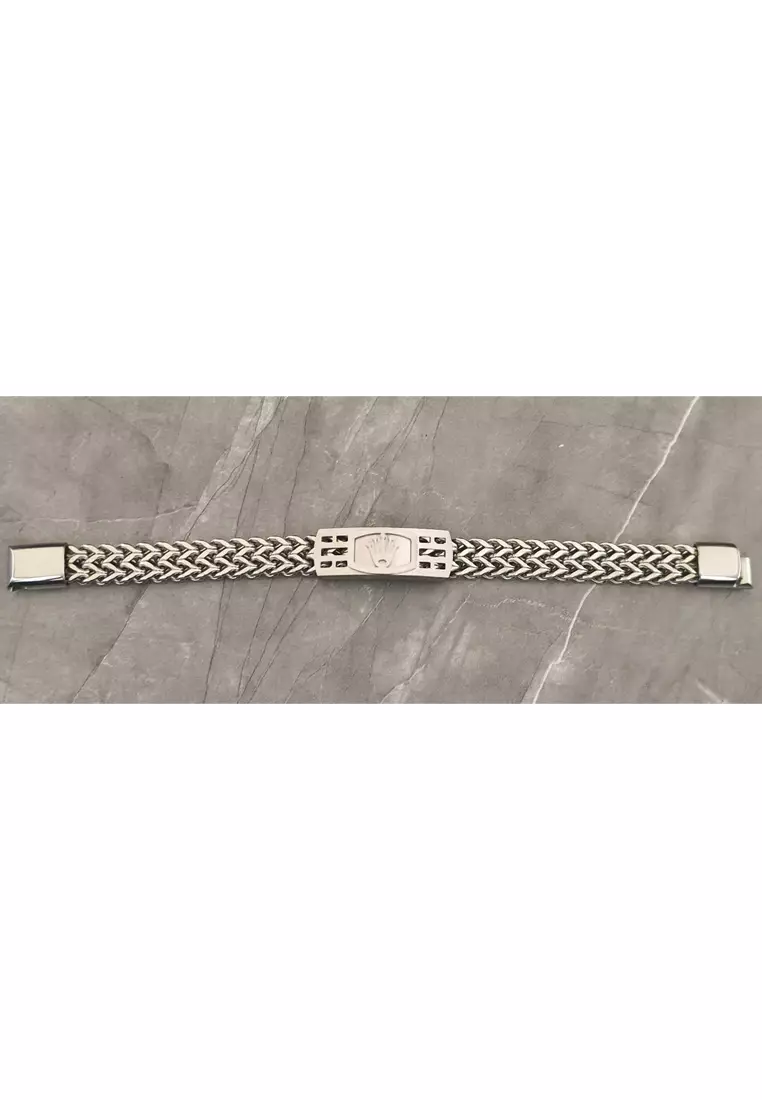 Aksesoris Gelang Pria Crown Center Stainless Steel Men's Bracelet Silver
