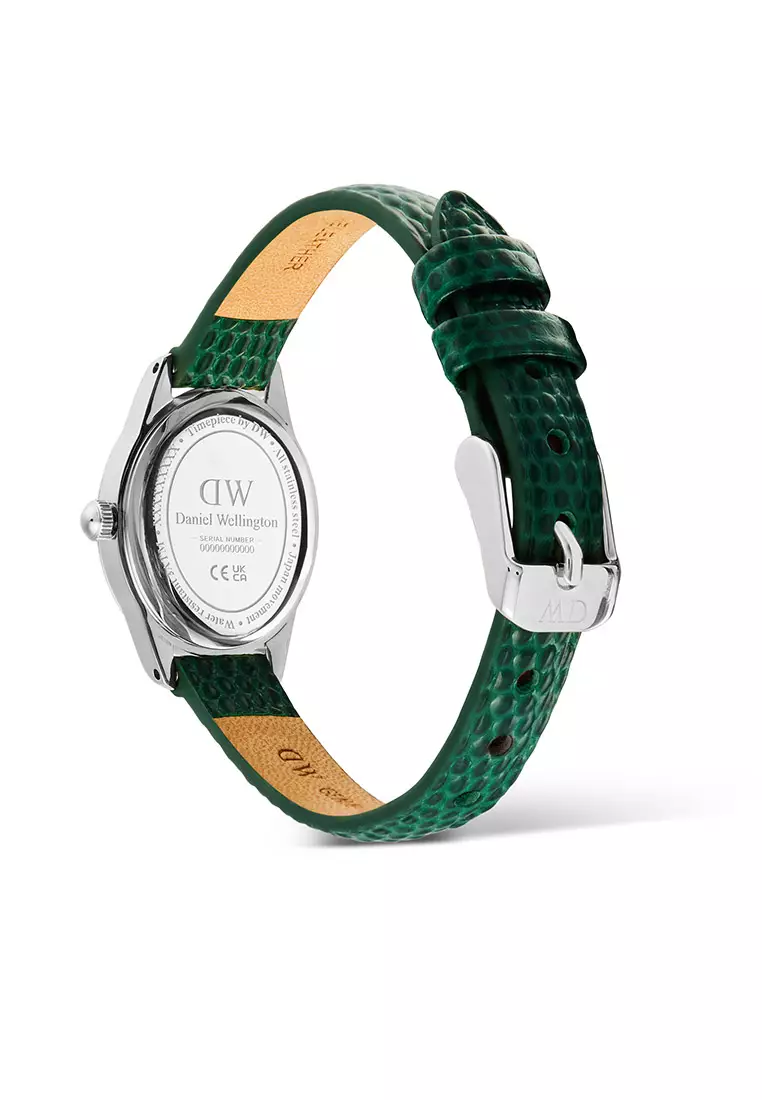 Ophelia Mini Green Lizard White Guilloché Silver - Women Watch Stainless Steel Leather Strap watch DW Official Authentic Original jam tanggan perempuan DW jam tangan