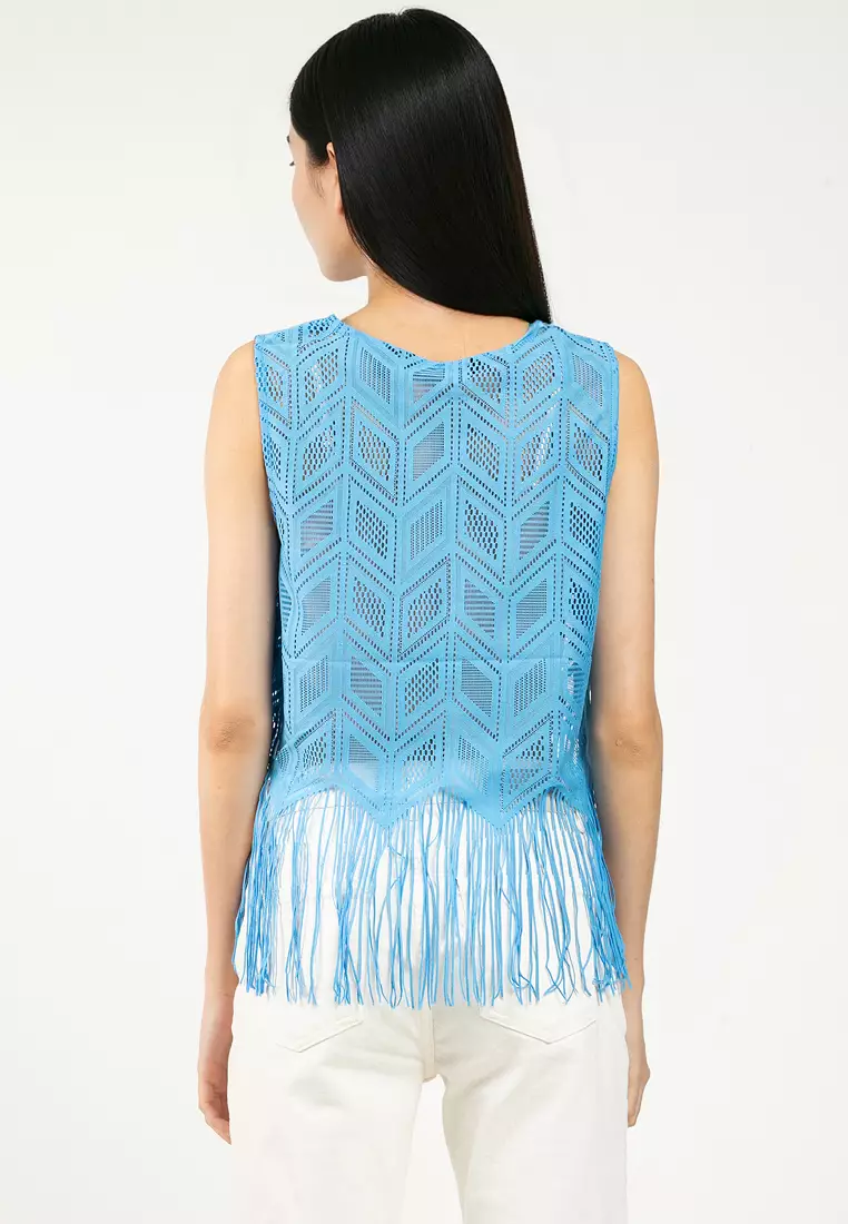 Sleeveless Crew Neck Frill Short Jersey Top