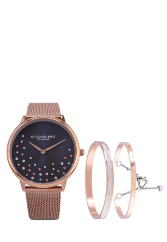 Stuhrling Original pink and blue and gold 3928 Quartz Mesh Watch & Bracelet Set 02E78ACCDE0E34GS_1