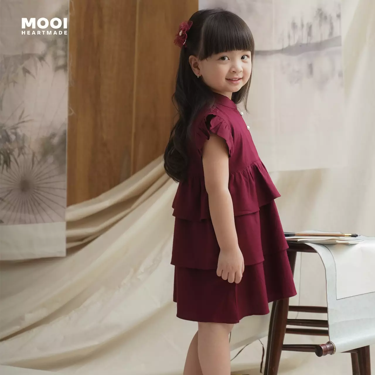 Mooi Dress Anak Perempuan Jia Dress Layer - Maroon