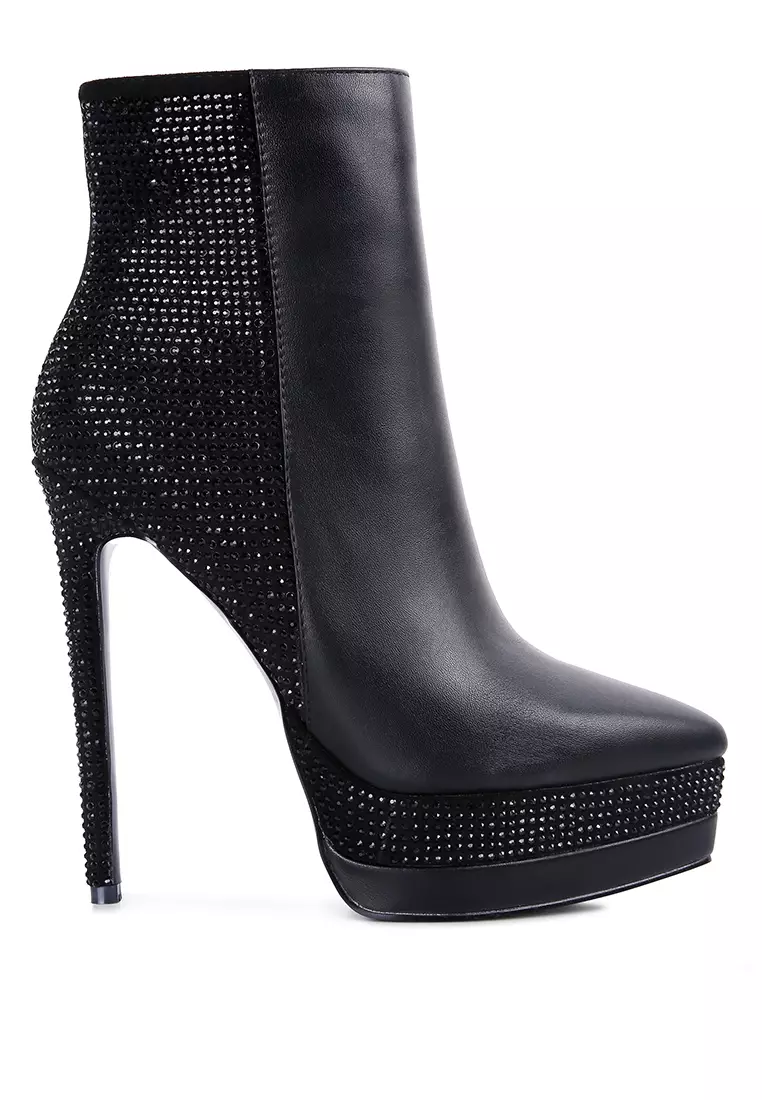 Discount on London Rag  shoes - SKU: Black Diamante Set High Heeled Ankle Boot