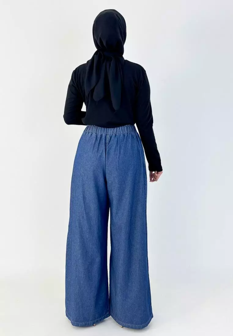 Palazzo Denim Welly (Celana Panjang Bawah Lebar) Panjang 106 cm BIRU TUA