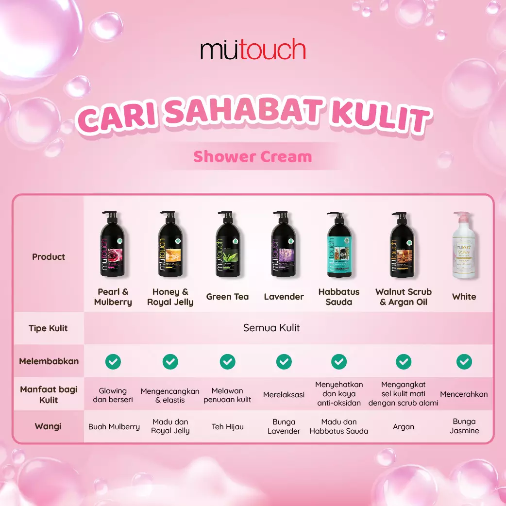 Mutouch White Shower Cream Brightening and Moisturizing 750ml FREE SHOWER PUFF