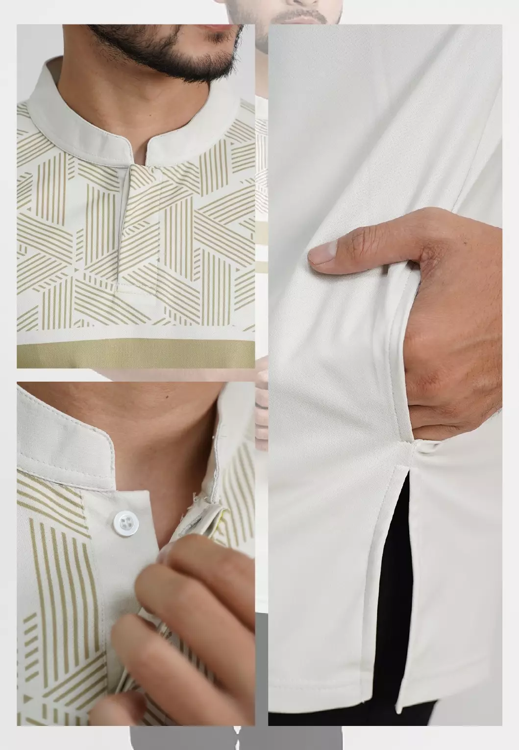 Tiento Pakaian Koko Pria Baju Muslim Kurta Atasan Lengan Pendek Motif Ixora