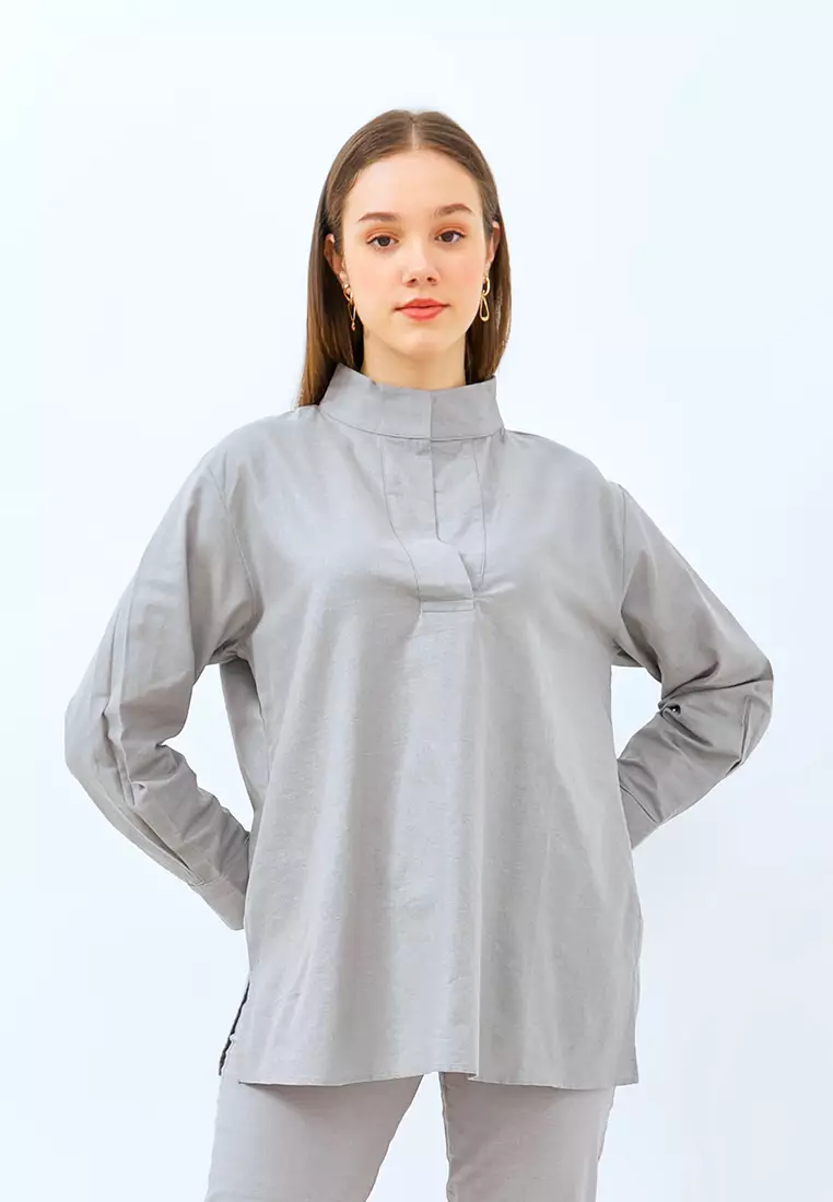 Jual Julia Owers Baju Blouse Wanita SEIYA - Light Grey Original 2023 ...