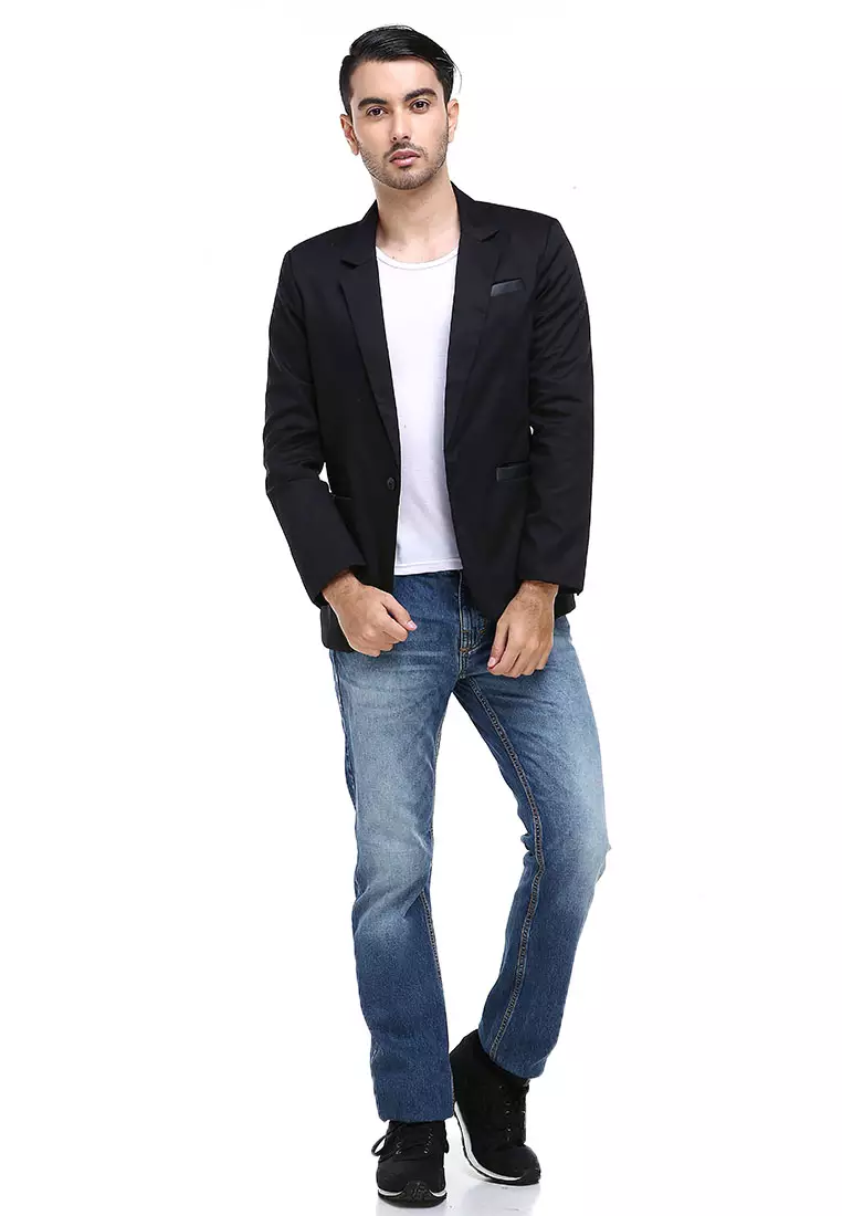 Woreq Jas Blazer Formal Pria Suits Resmi Three Pockets Model Slimfit Material Drill ORIGINAL - Black