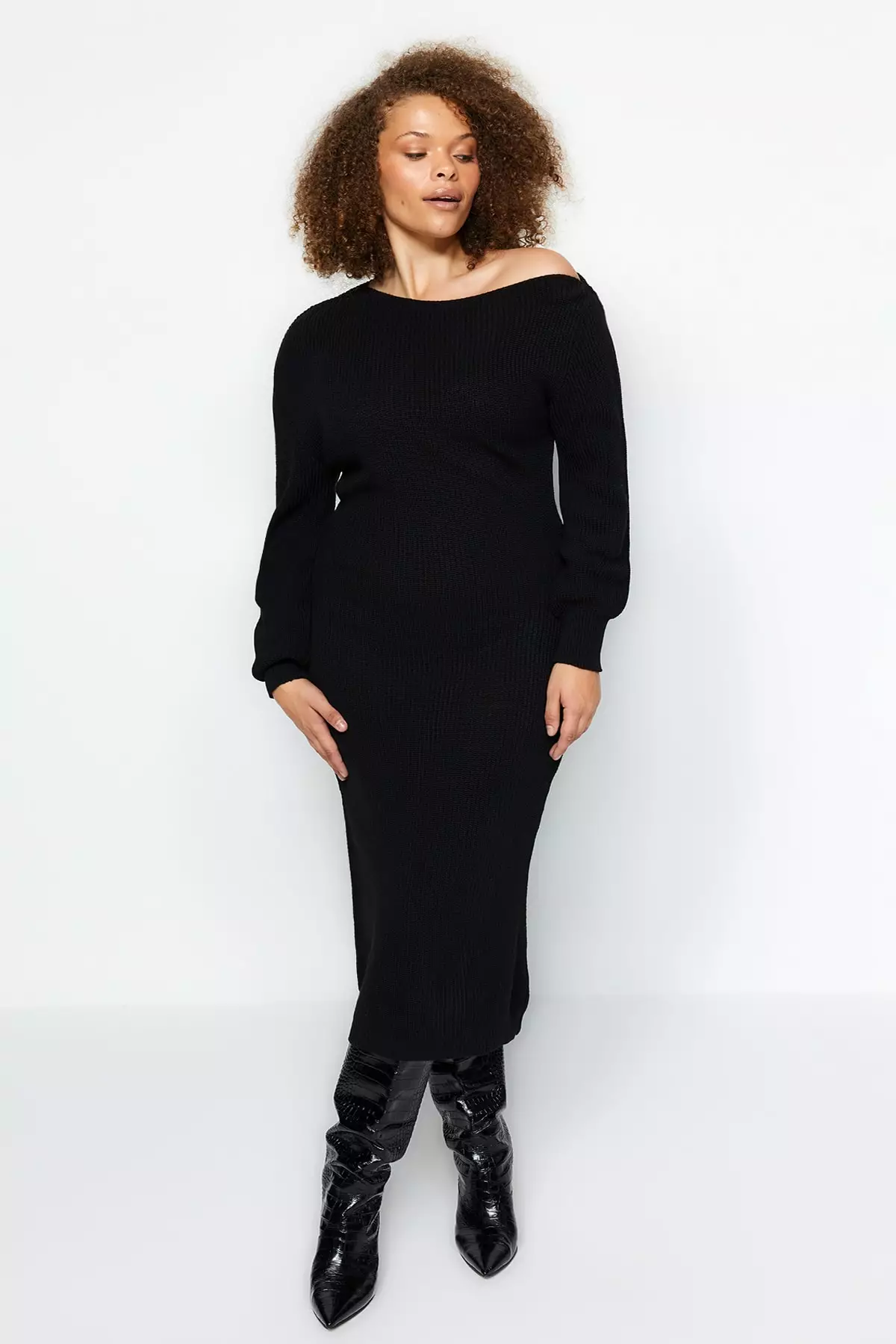 Long black sweater on sale dress plus size