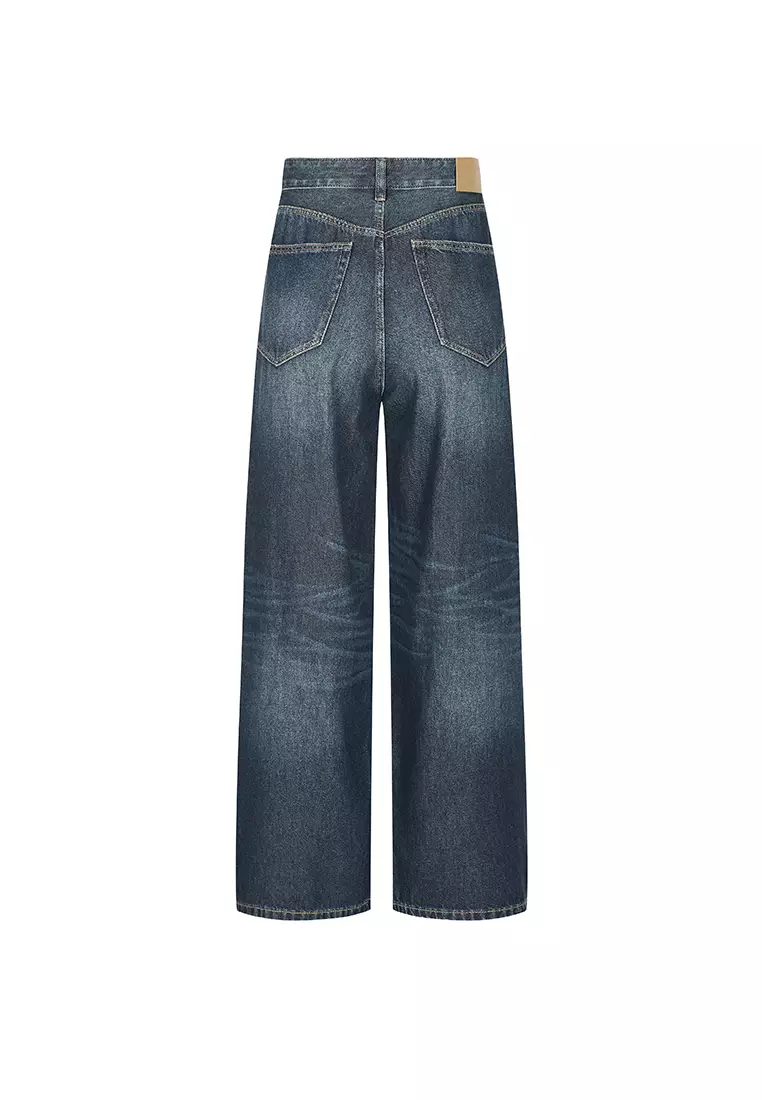 環保闊腿卷邊牛仔長褲