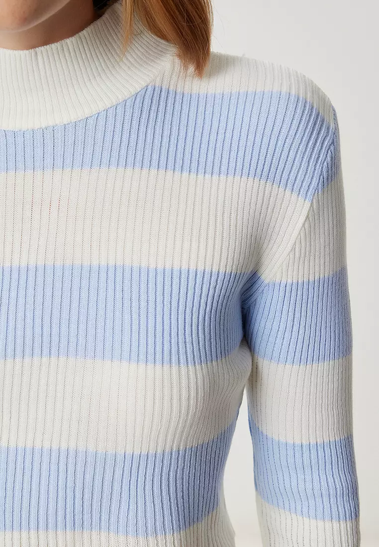 Striped Crop Ribbed Knit Sweater