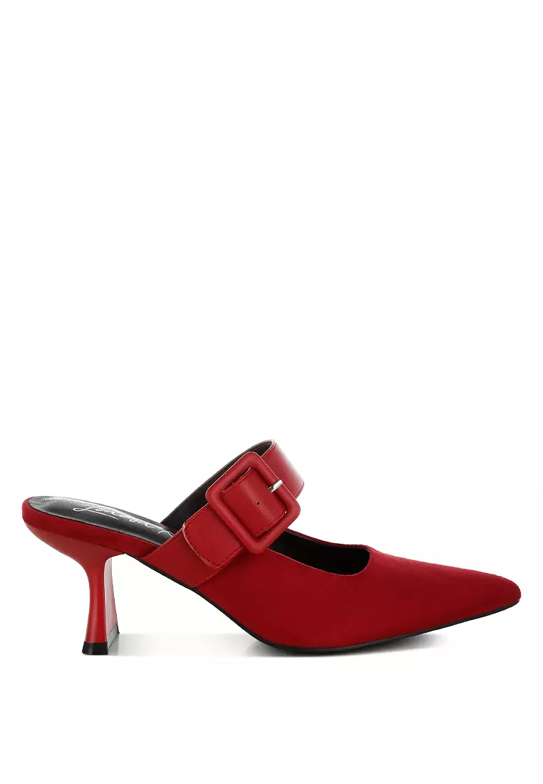 Discount on London Rag  shoes - SKU: Microfiber Pointy Slip-On Mules in Red