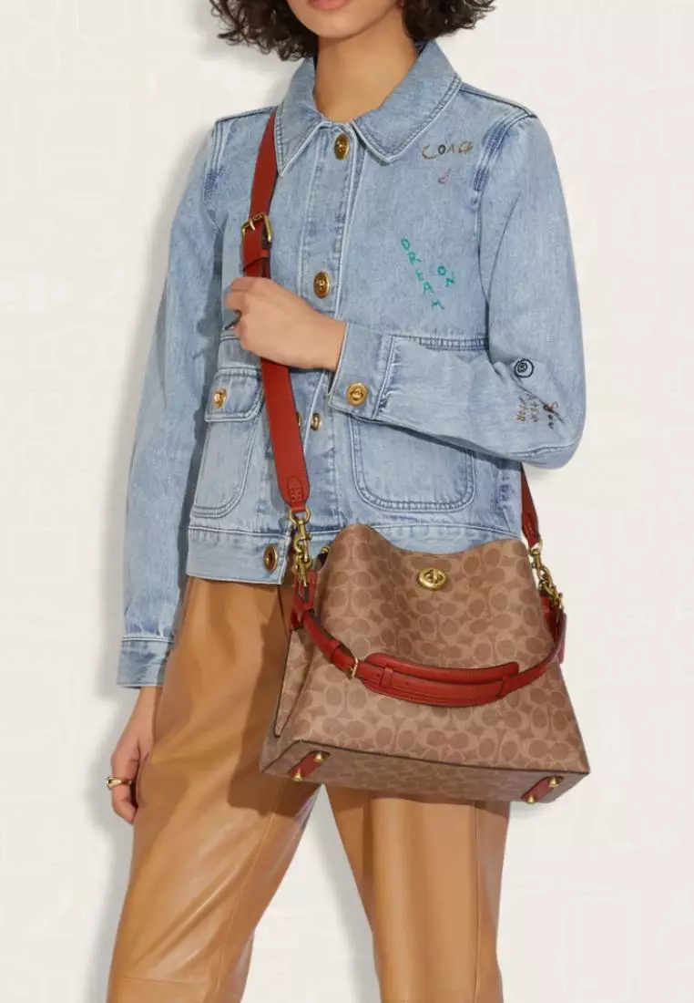Coach Willow Shoulder Bag In Signature Canvas Tan Rust