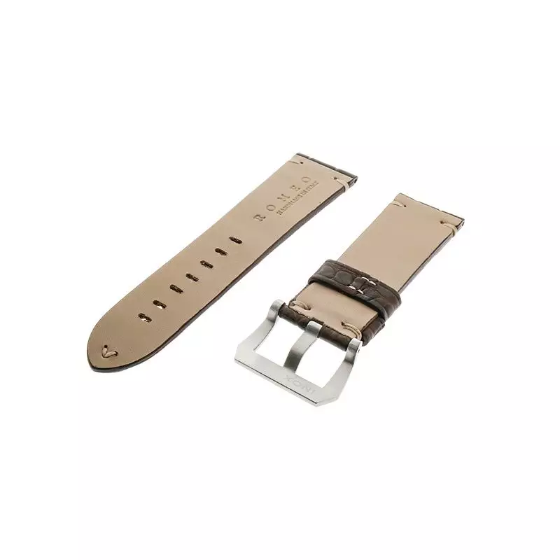 Tali / Strap Jam Tangan Romeo Handmade in Italy 24mm Brown Leather Silver Buckle 112AH07-24X22