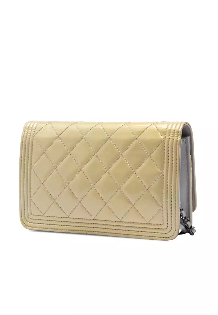 Pre-Loved Chanel Quilted Patent Boy Wallet On Chain