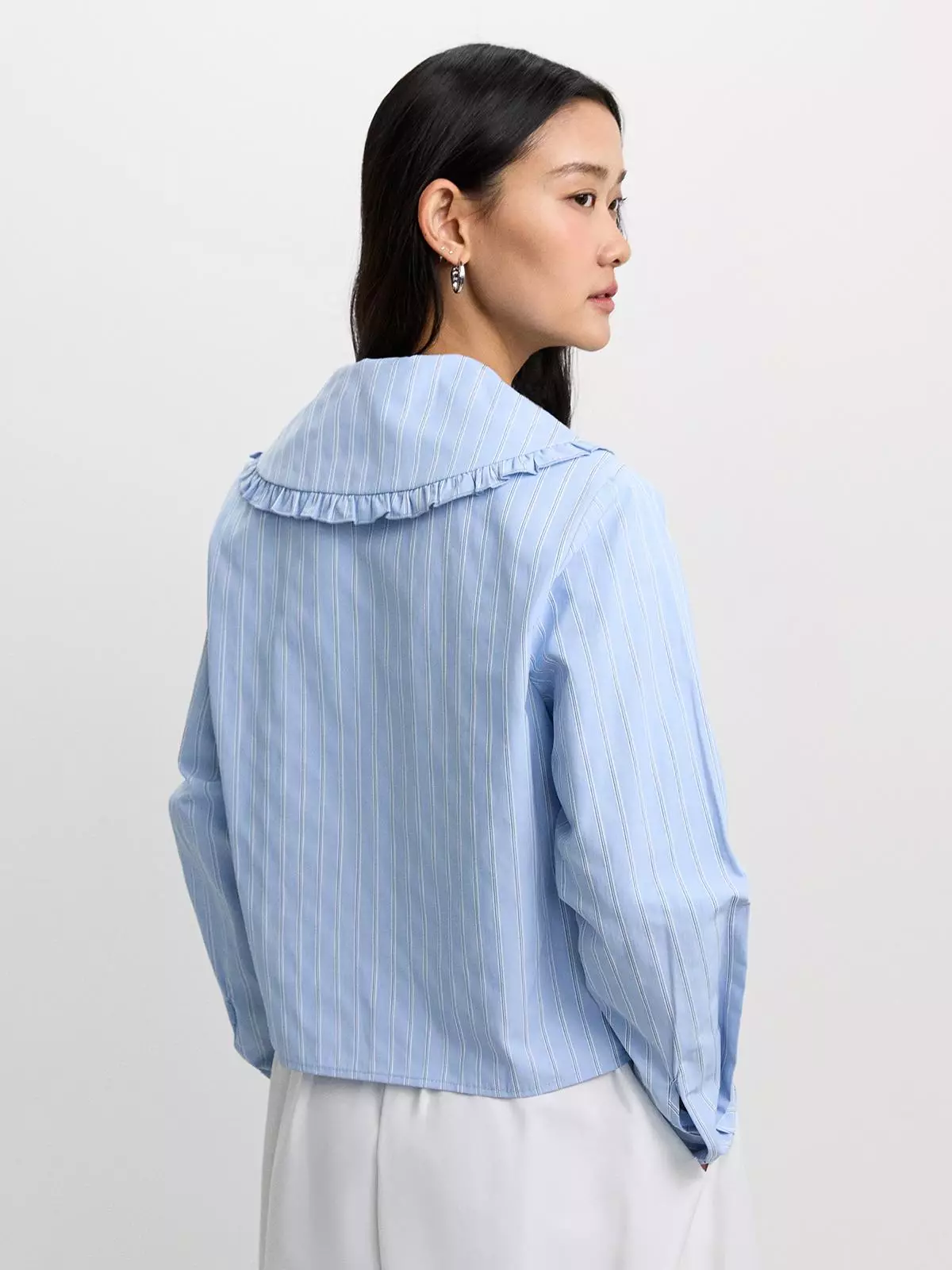 Peter Pan Collar Striped Shirt - Baby Blue
