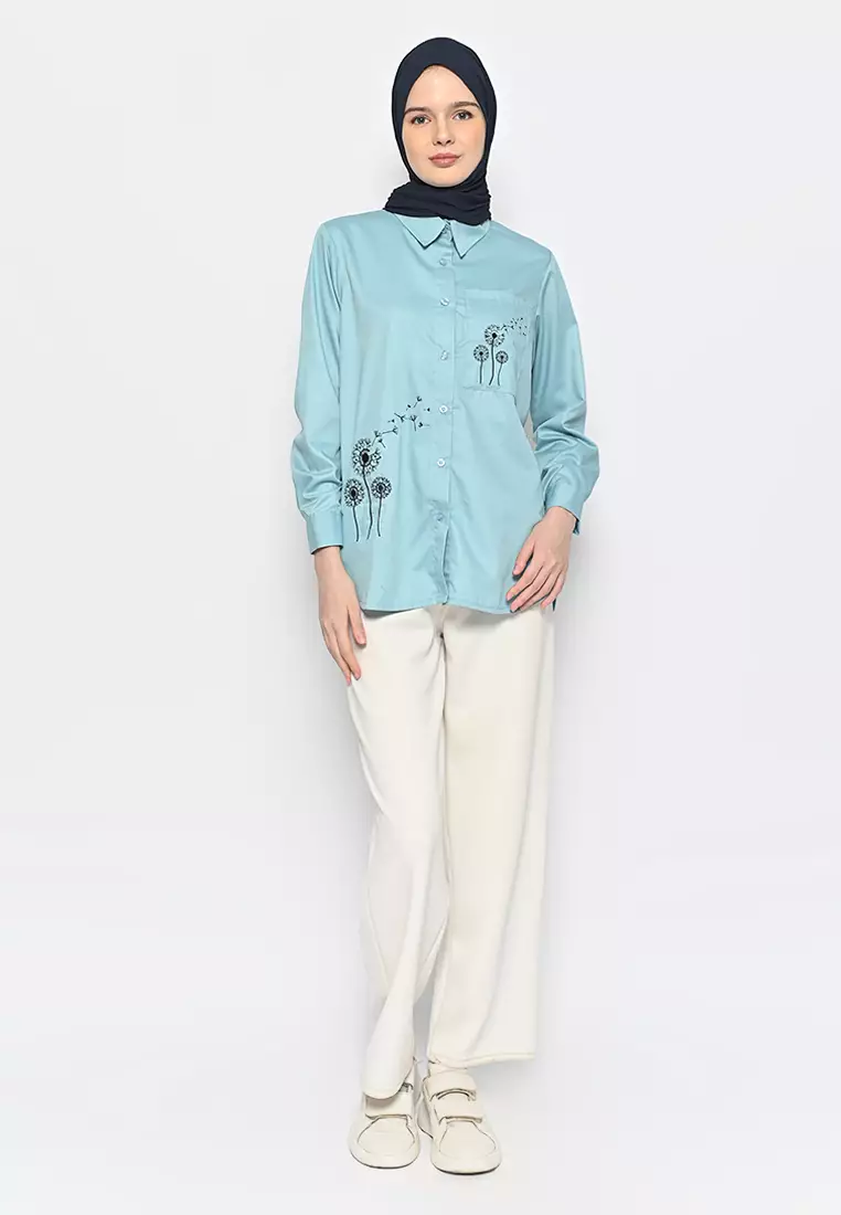 Azzura Embroidery Blouse Dusty Blue