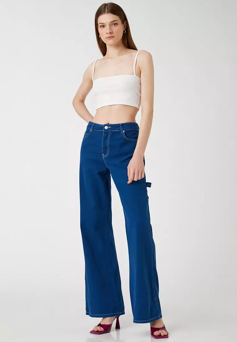 High Waist Wide Cargo Denim Pants