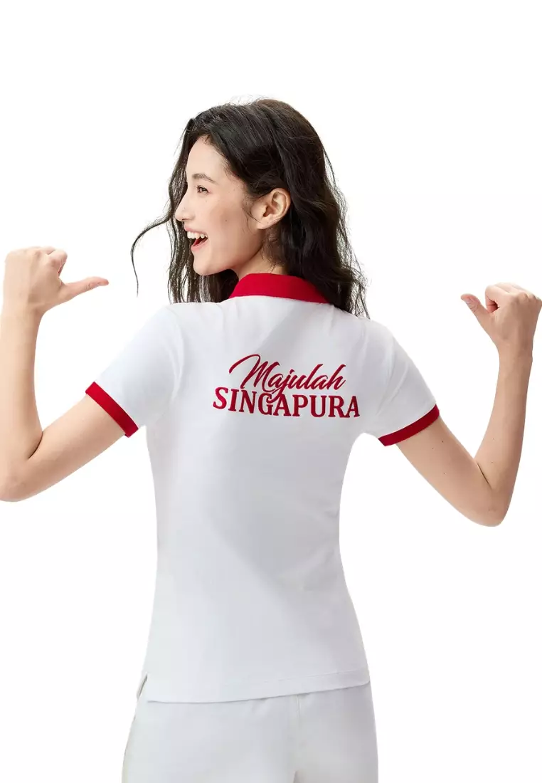 Giordano Women NDP 2026 Collection Cotton Lycra Short Sleeve Embroidery Polo T-Shirt (Singapore National Day Parade)