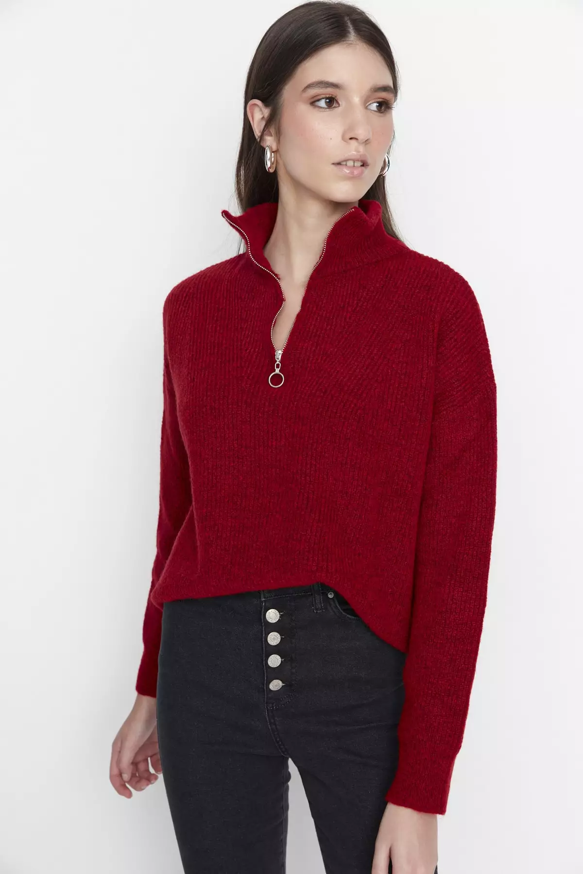 Red button up 2025 sweater women's