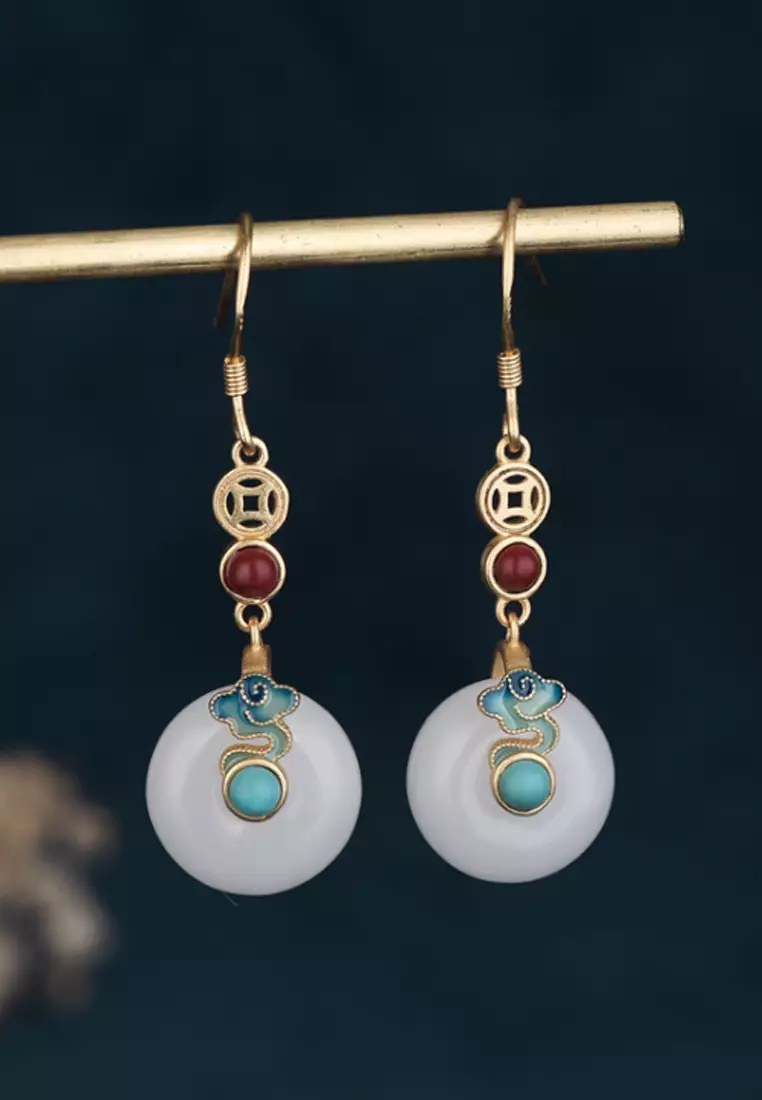 Vintage Imitation White Jade Earrings (PHKJEA20091)