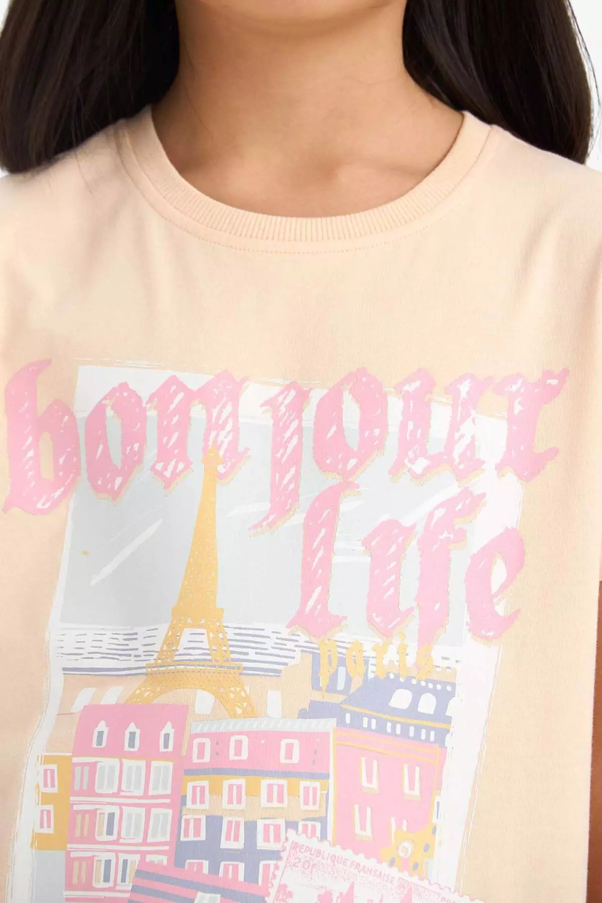 Girl's Crew Neck Anime Printed Short Sleeve T-Shirt E0350A825Sm