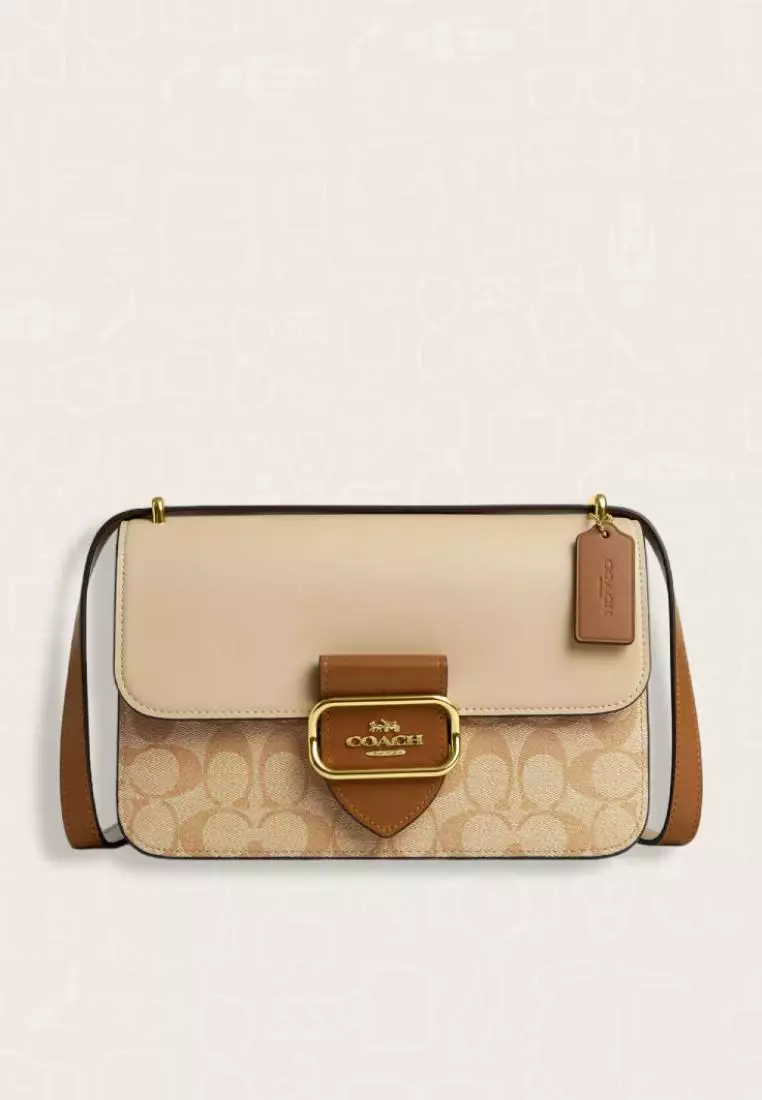 Coach Large Morgan Square Crossbody Bag In Blocked Signature Canvas Light Khaki Khaki Multi