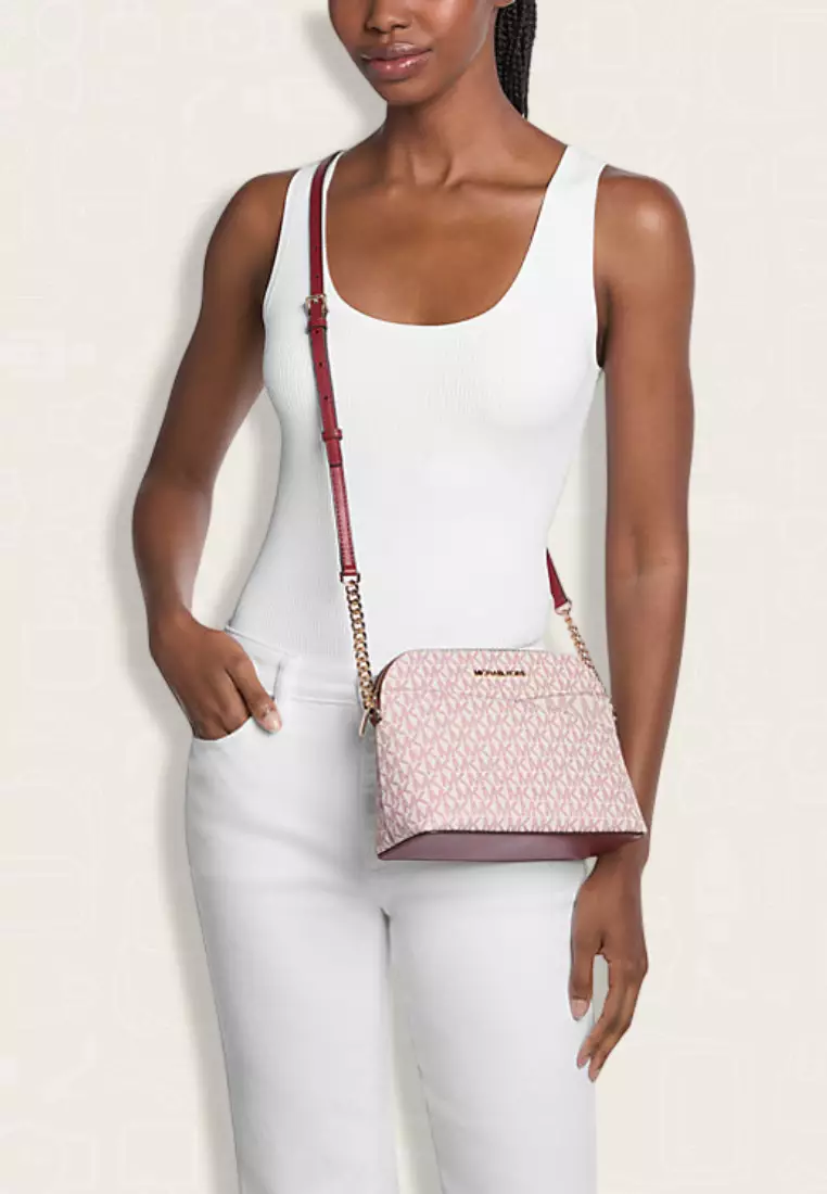 Michael Kors Jet Set Travel Medium Signature Logo Dome Crossbody Bag Cherry Multi