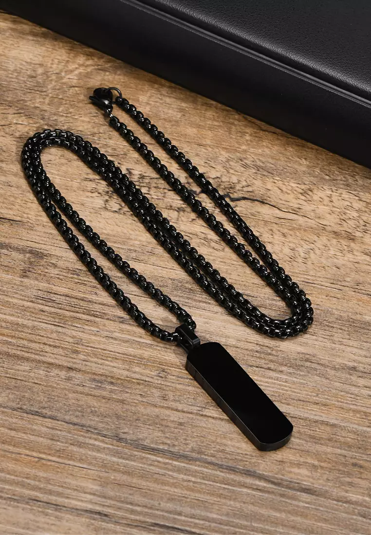 Titanium Steel Rectangular Bar Pendant Necklace JW QX-1874