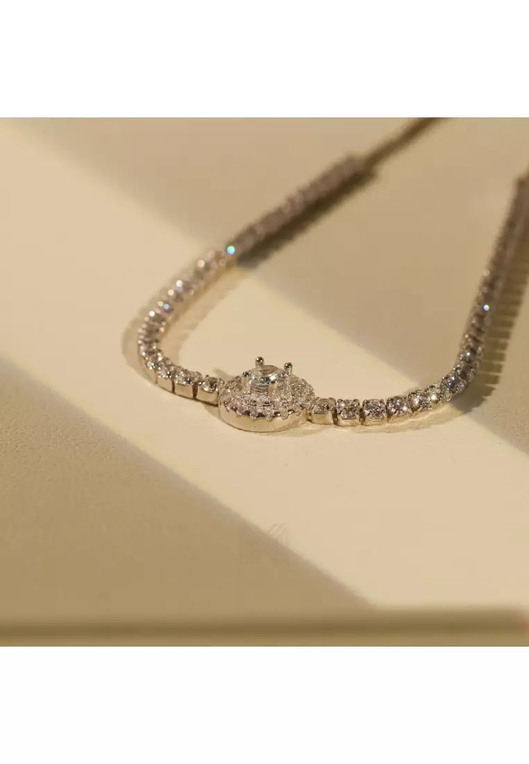 Made For The Night Round Shape Cubic Zirconia Silver Bracelet with 925 Sterling Silver