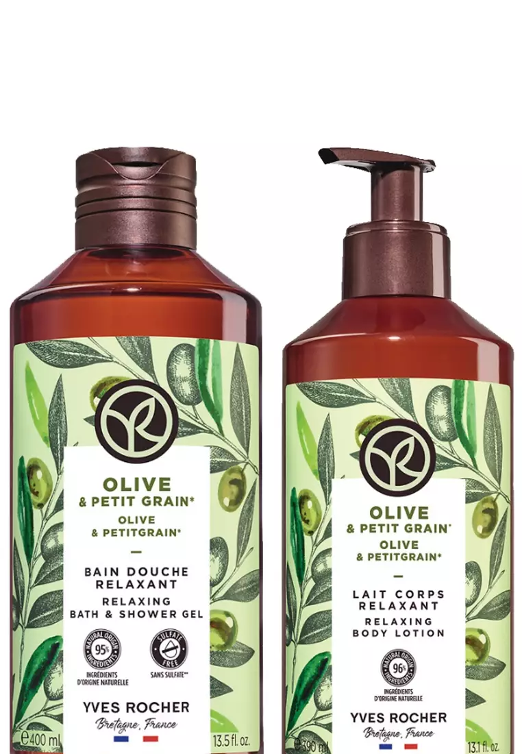 Olive & Petitgrain Body Wash Shower Gel 400ml and Lotion Moisturizer Bundle 390ml Scented Long Lasting