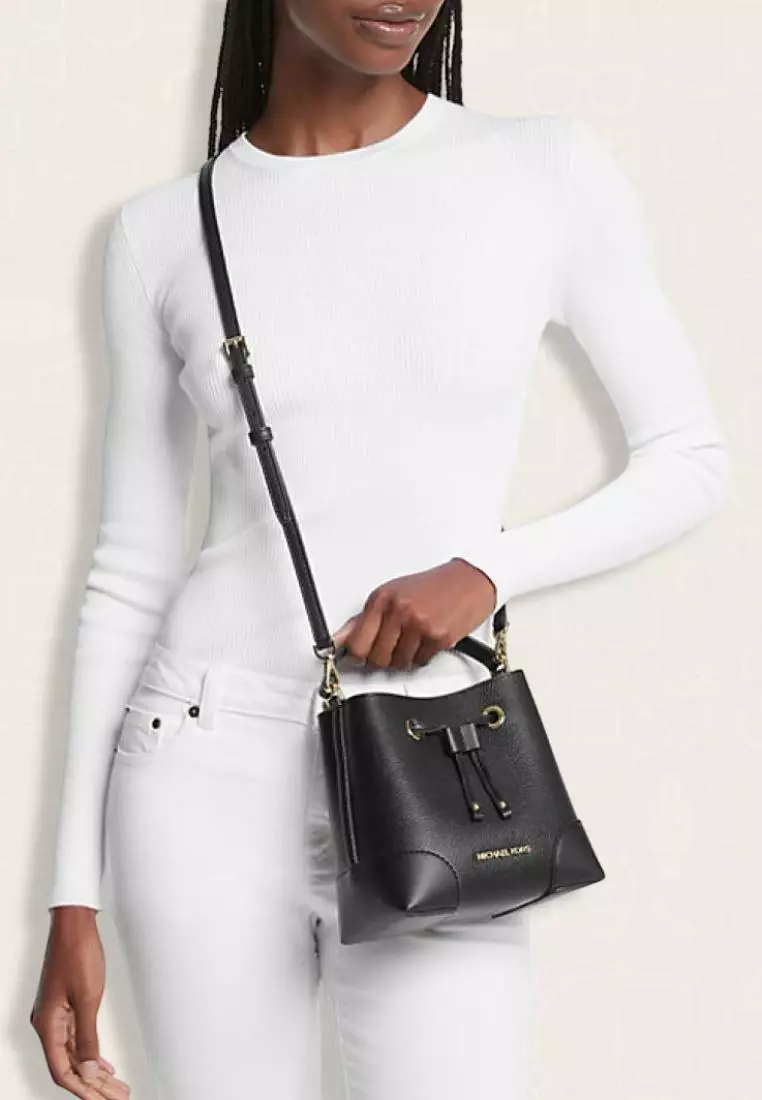 Michael Kors Mercer Small Pebbled Leather Bucket Bag Black