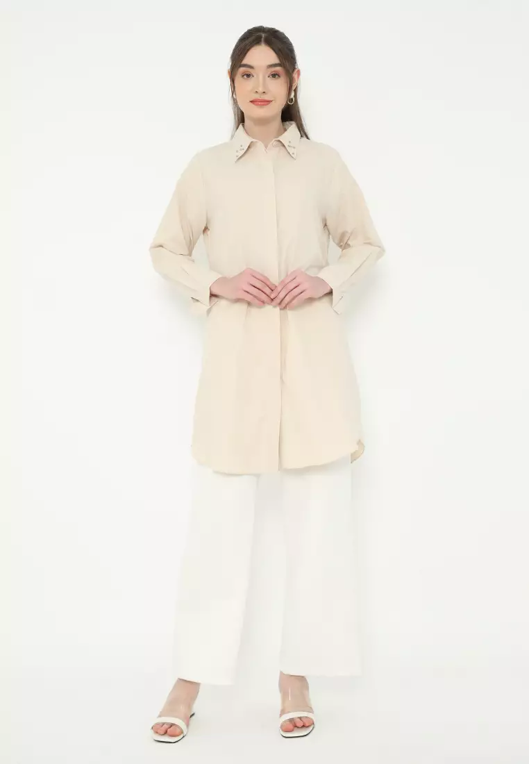 Cream Shirt Cotton With Sequin Details By Brilliant Girl Warna CREAM