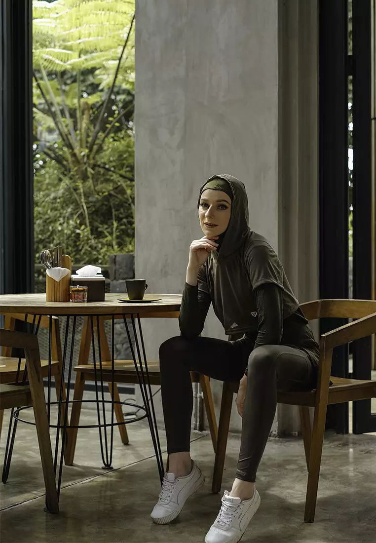 Fitwear - Croptop Jaring / Mesh / Sheer Olahraga RACHEL HOODIE SS - GREEN ARMY