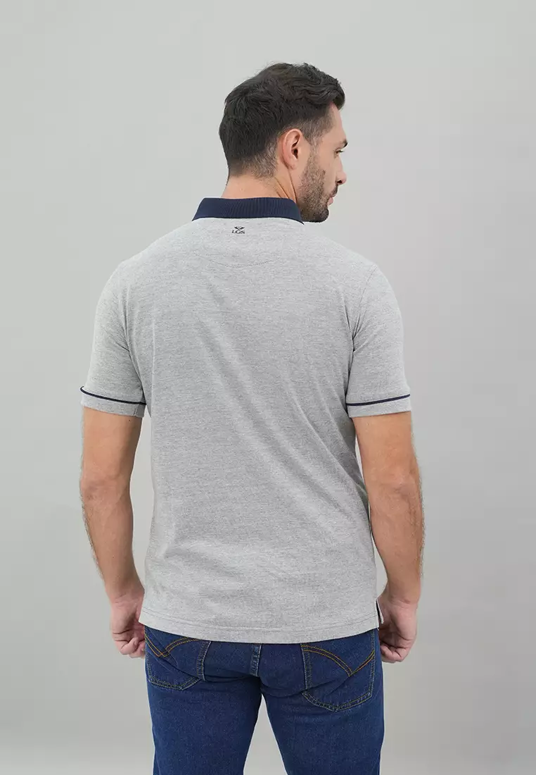 LGS - Kaos Casual Pria - Kaos Kerah Wangky - Kaos Polo Pria - Lengan Pendek - Polos Basic - Abu - Slim Fit - JWS.325.J3349F.39.C Katun Biru