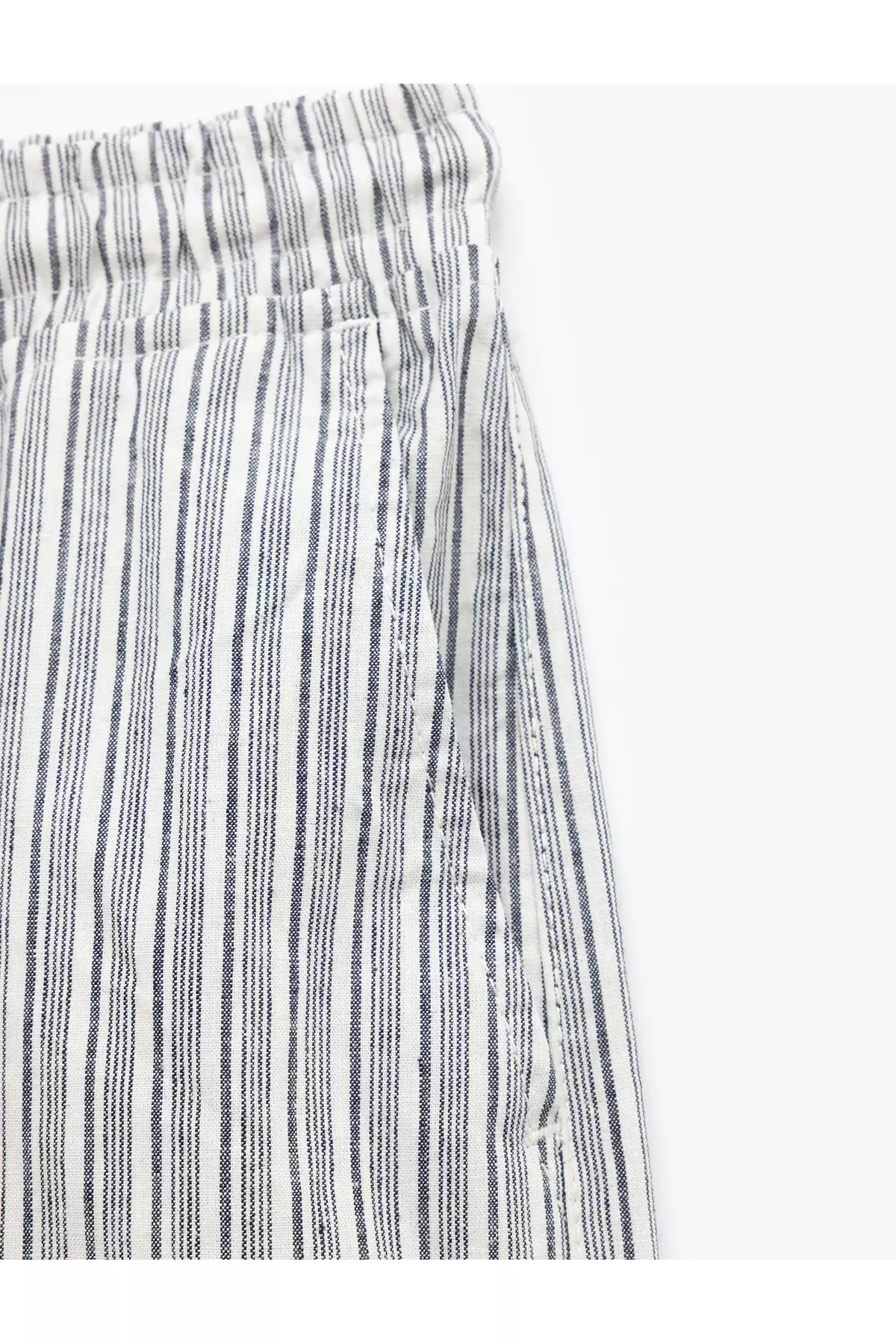Folded Leg Linen Cotton Blend Striped Waist Lace Up Bermuda Shorts