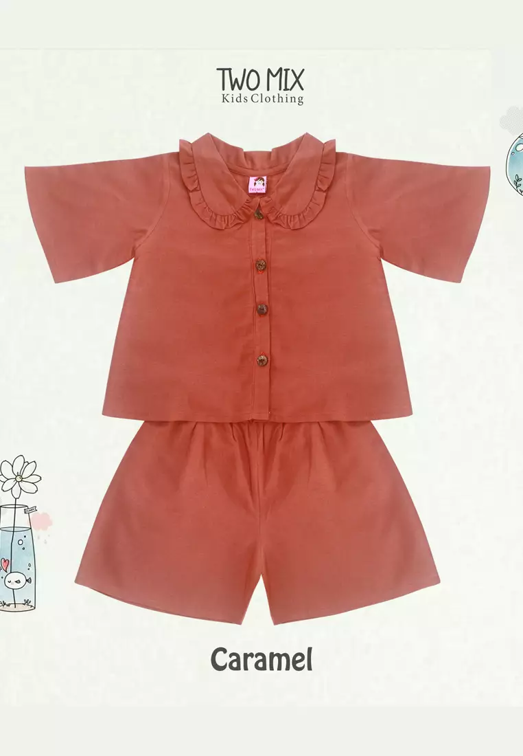 Two Mix - Setelan Anak Perempuan Setelan Katun 1-8 Tahun 4361B Caramel