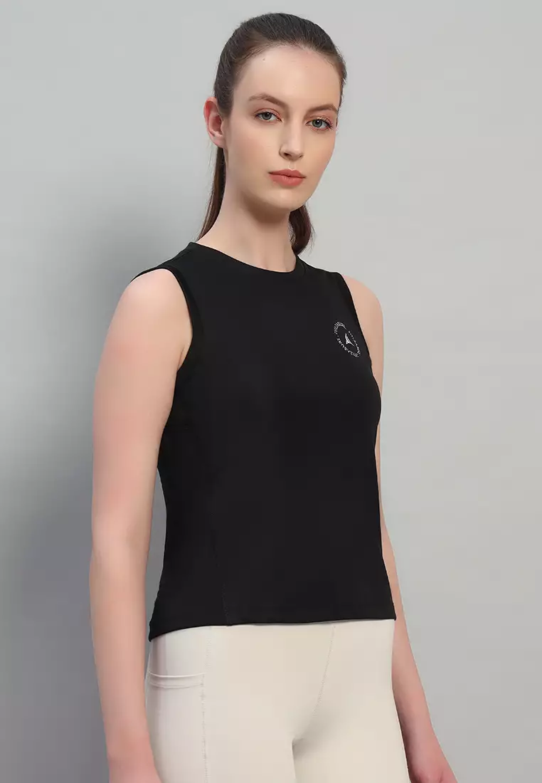 女士透氣無袖黑色訓練背心