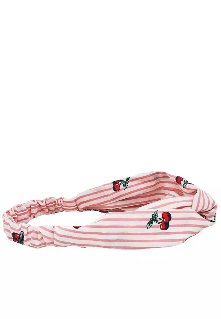 Twisted Headband Striped Cherries Pink