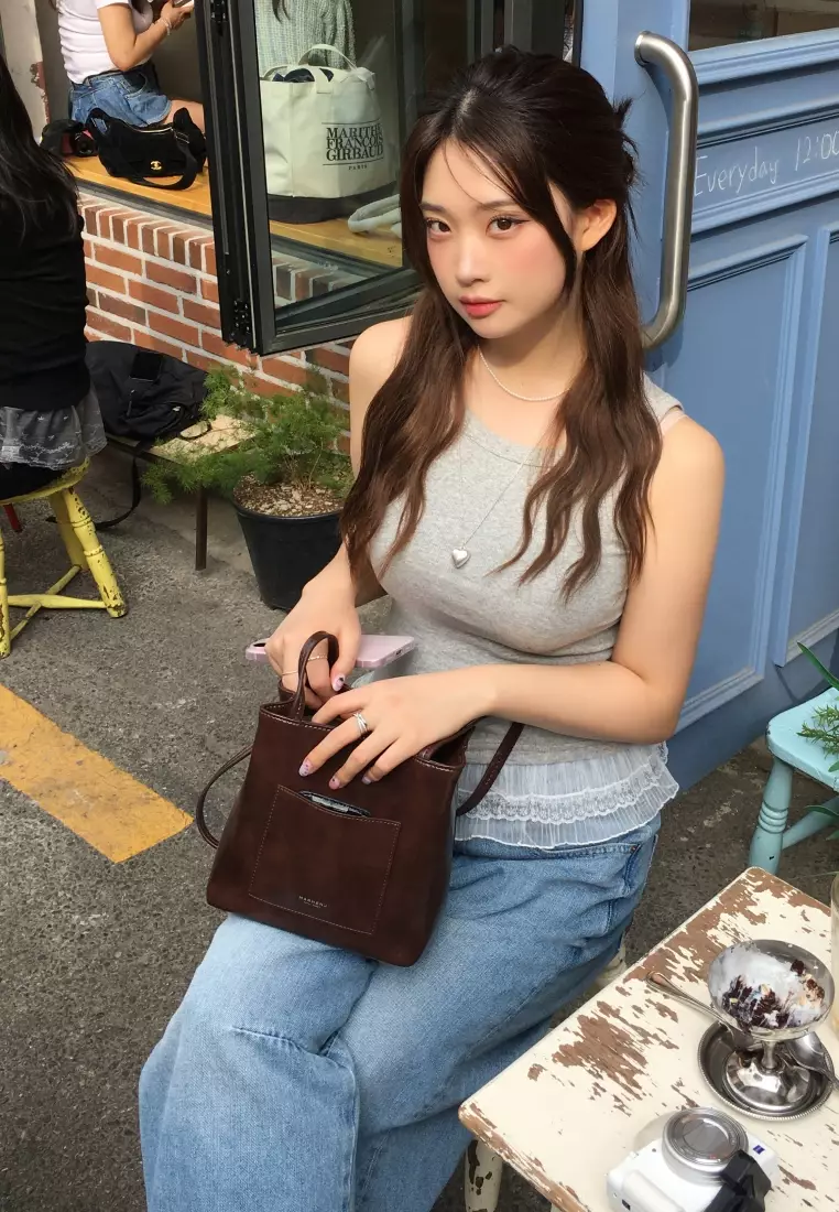 LOME Vegan Leather Shoulder Bag Brown