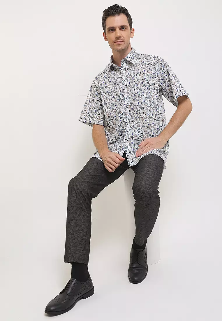 Kemeja Lengan Pendek Pierre Cardin Printed Russel Luc - White Regular Casual