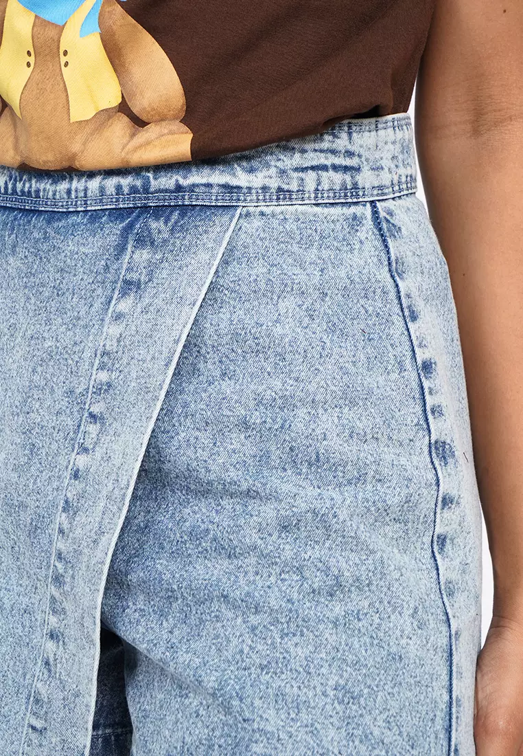 Front Wrap Denim Mini Skort
