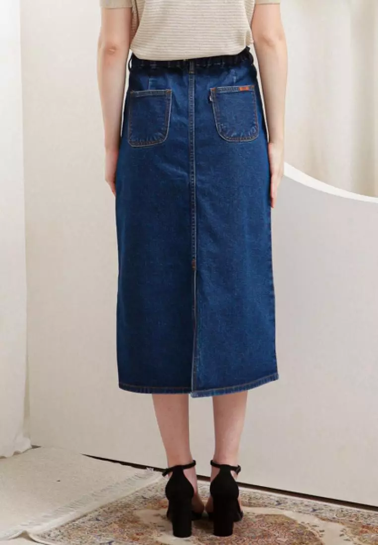 Dasha Midi Skirt Jeans in Navy