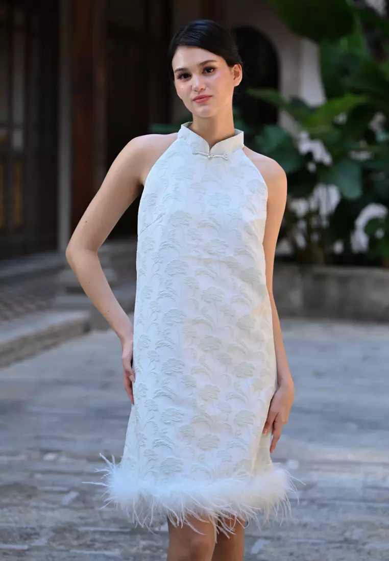 毛绒旗袍连衣裙