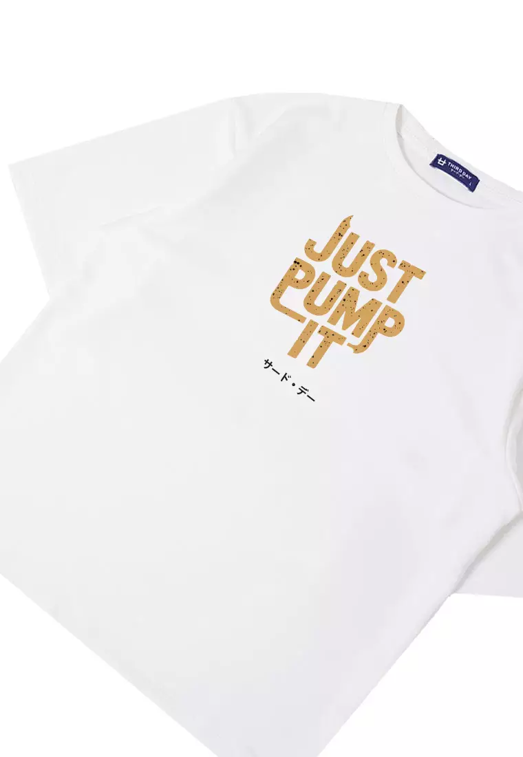 MTU49 Kaos Oversize Gym Bahan Tebal Scuba "just pump it" putih