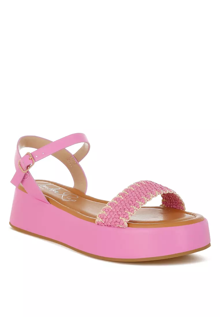 Raffia Flatform Sandals in Pink