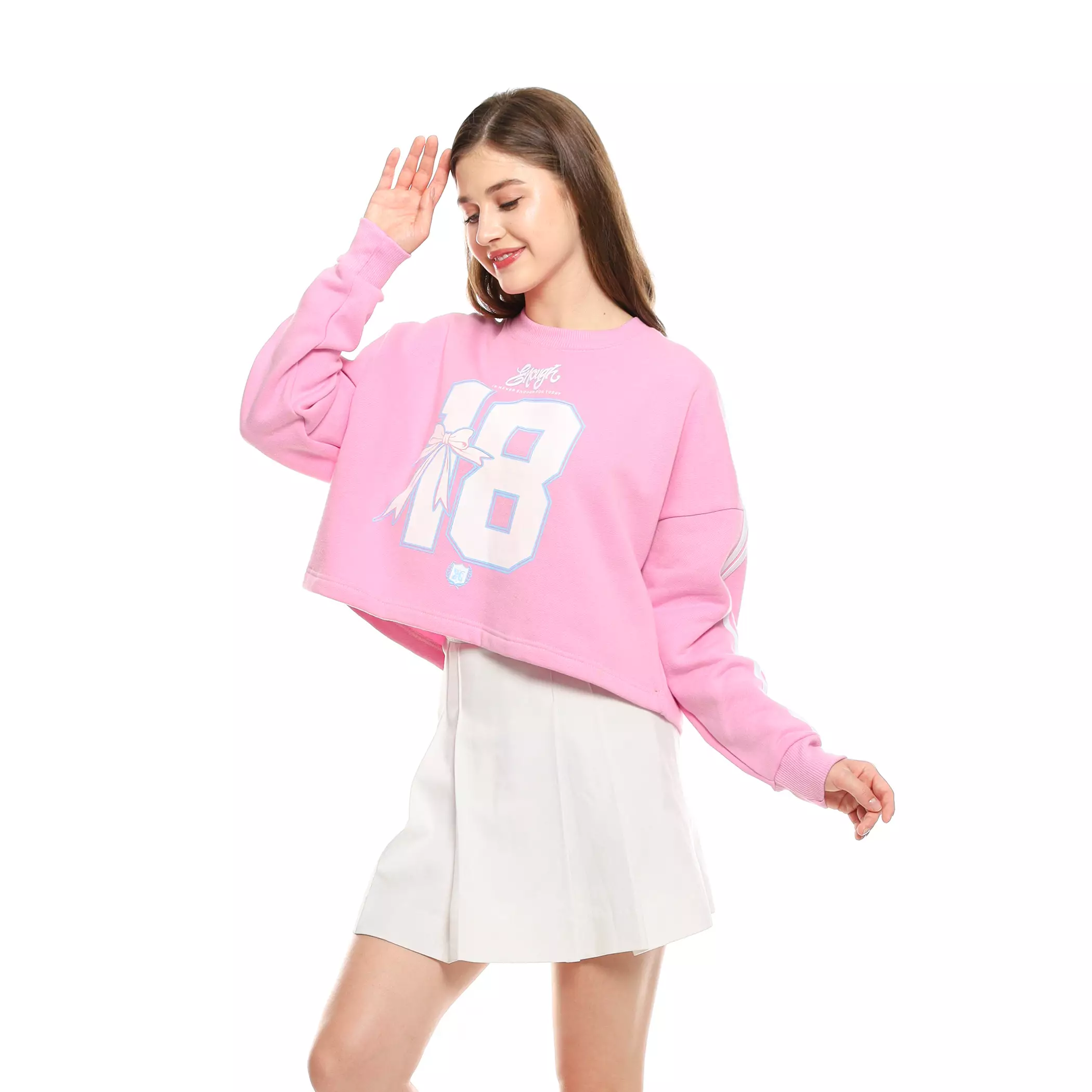 Enough For Today - Sweater Crop Oversize Crewneck Wanita Coquette 18 Pink Variasi Garis