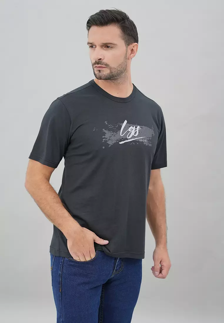 LGS - Kaos Casual - Kaos Polos - Motif Tulisan - Regular Fit - Hitam
